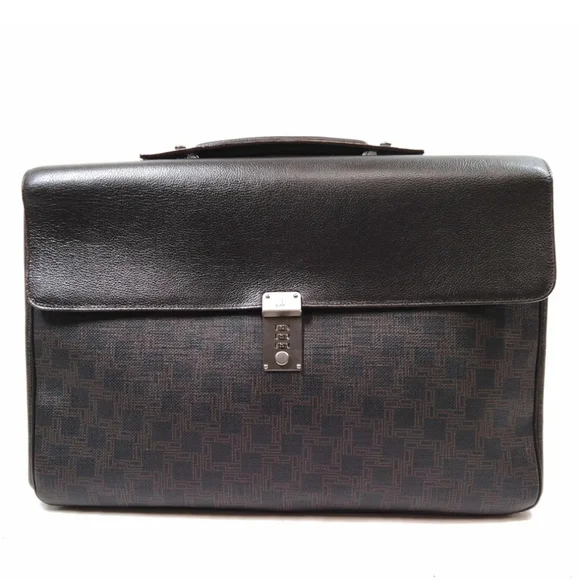 DUNHILL Business Bag Brown Canvas Leather Laptop Case Briefcase - Picture 1 of 9